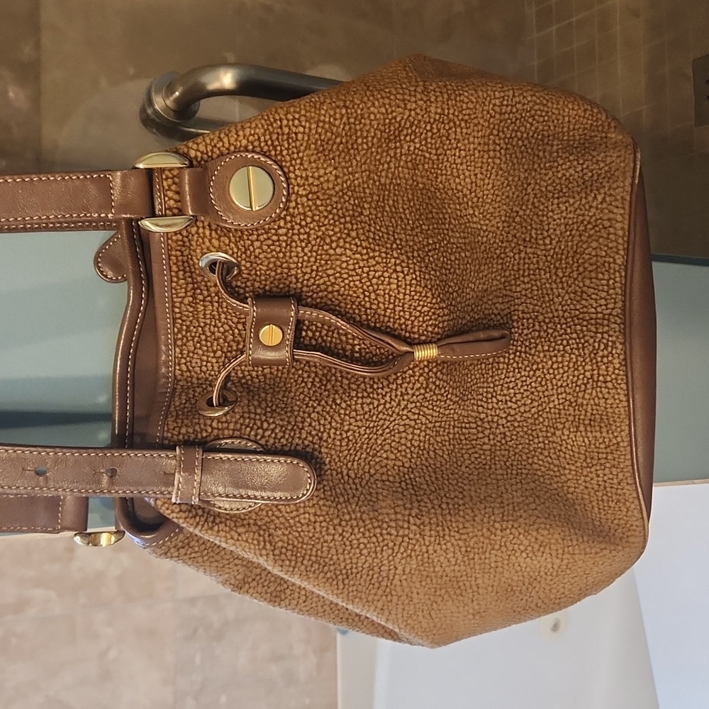 Borbonese Shoulder Suede Vintage Drawstring Bag PRELOVED EUC